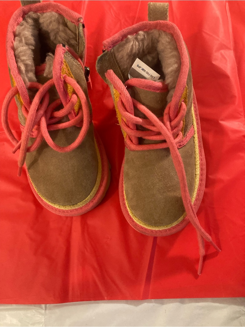 UGG Kids Brown Suede Boots with Pink Accents